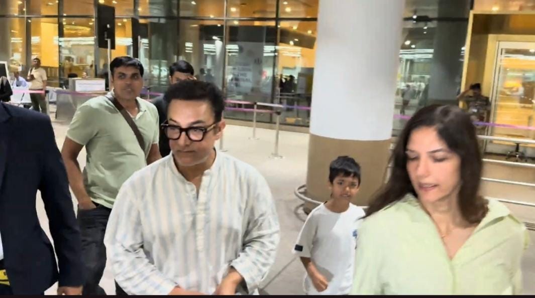 Aamir Khan returns to Mumbai with wife Gauri Spratt, stepson gets confused by paparazzi frenzy at airport