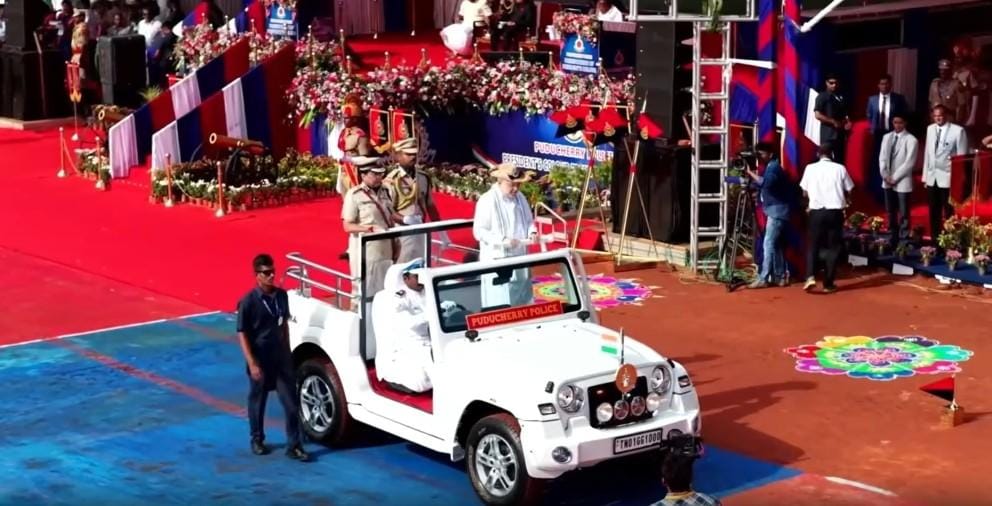 Amit Shah presents President’s Colour to Puducherry Police for distinguished service