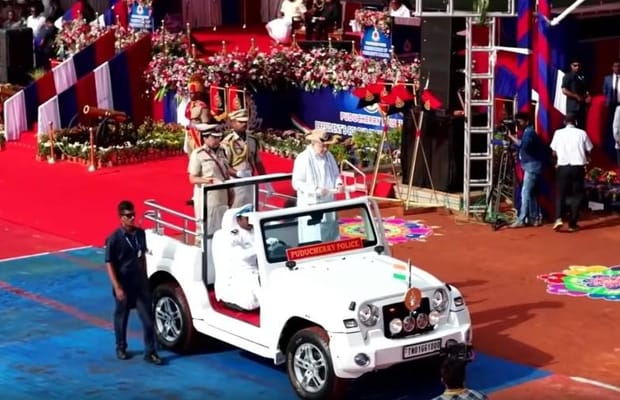 Amit Shah presents President’s Colour to Puducherry Police for distinguished service