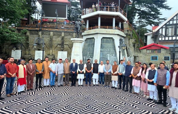 BJP lawmakers sing Vande Mataram before Mahatma Gandhi's statue in Shimla