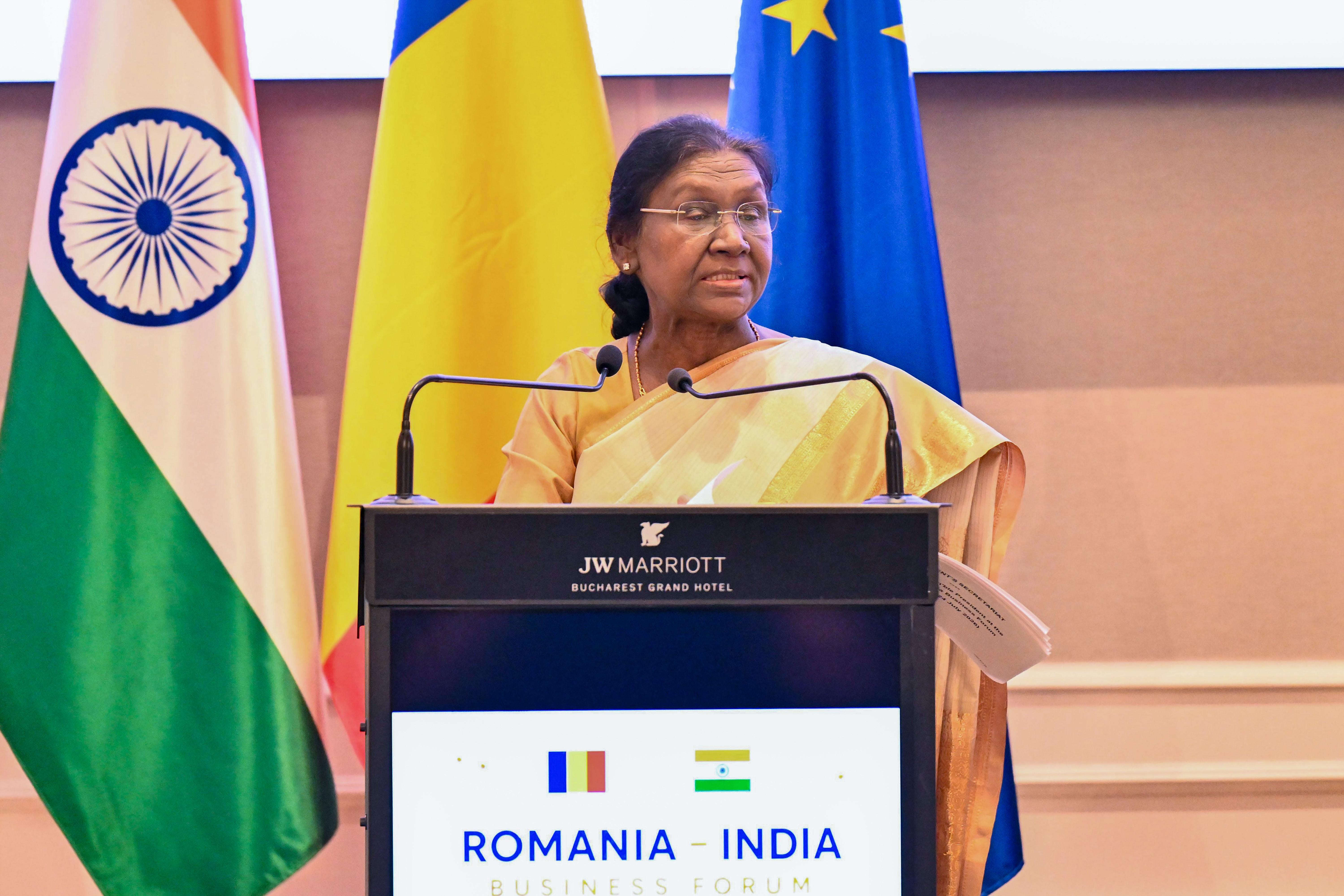 Bucharest: President Droupadi Murmu addresses India–Romania Business Forum