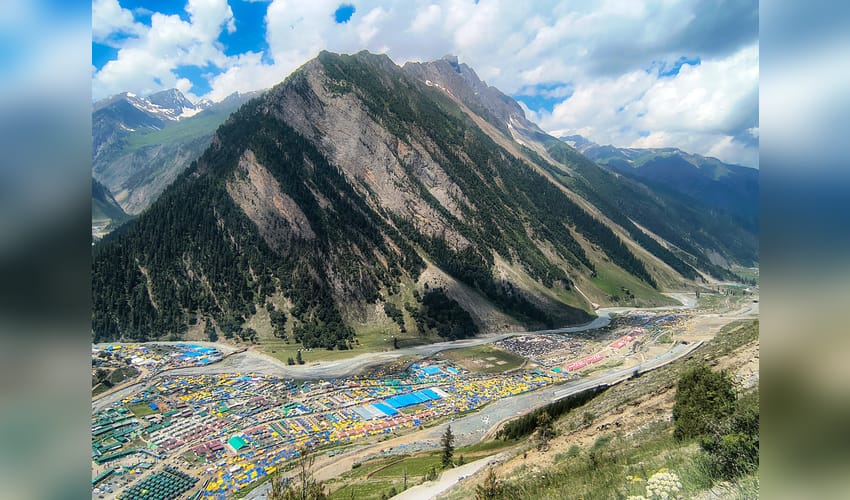 Ganderbal: Aerial view of Baltal base camp during Amarnath Yatra