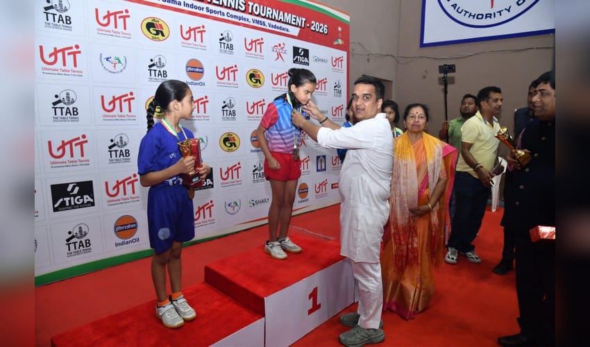 Gujarat Dy CM honours table tennis winners, inspects sports complex in Anand (Photo: IANS)
