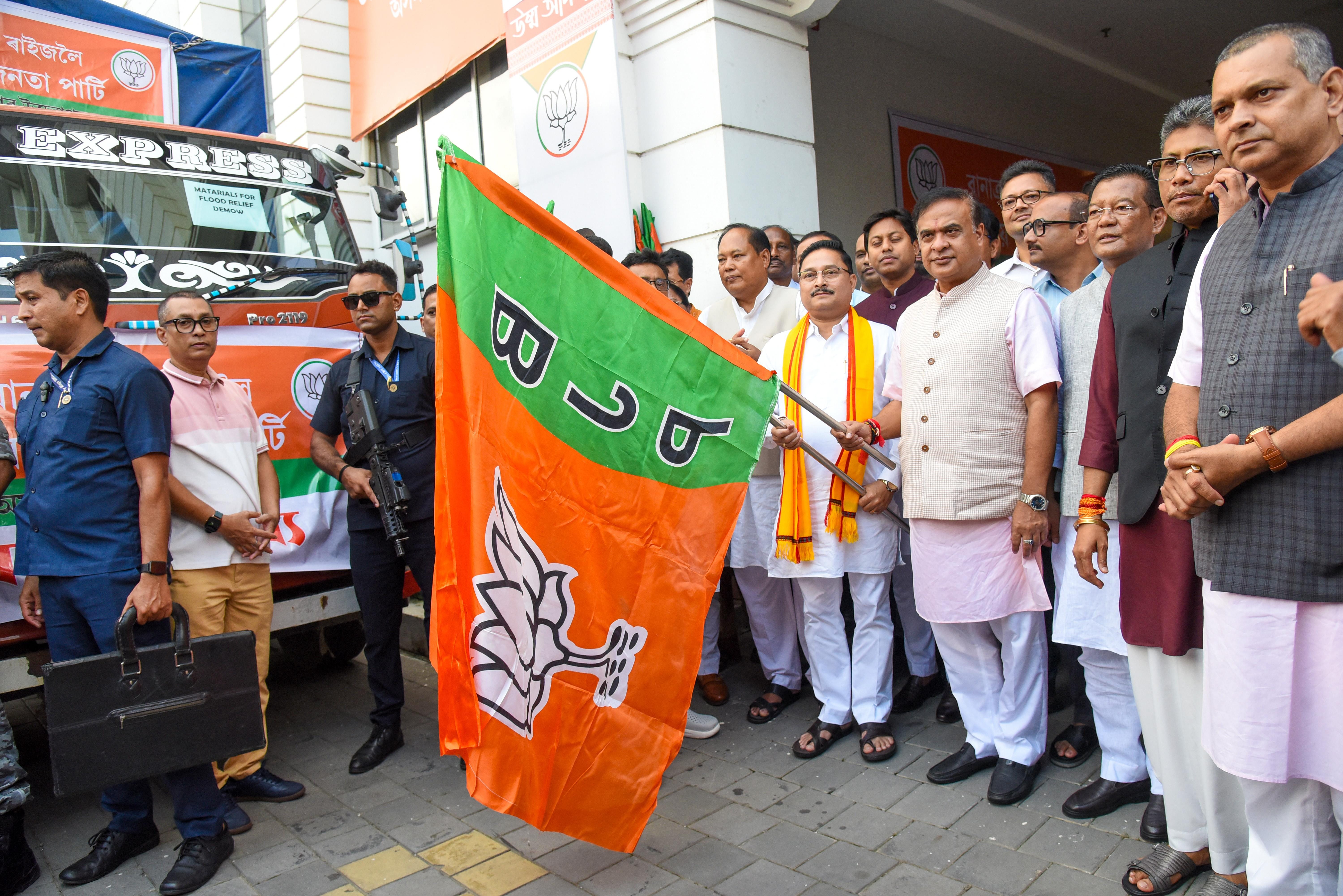 Guwahati: BJP Assam flags off flood relief materials