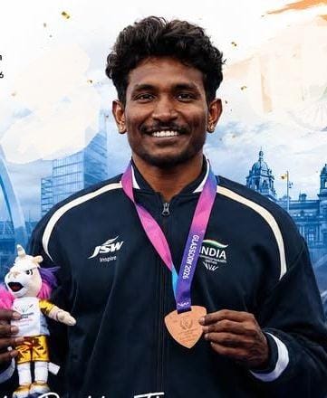 'He can definitely win an Olympic medal', says Selva Prabhu's father after he wins bronze medal in triple jump in Commonwealth Games 2026 in Glasgow on Saturday. Photo credit: SAI Media