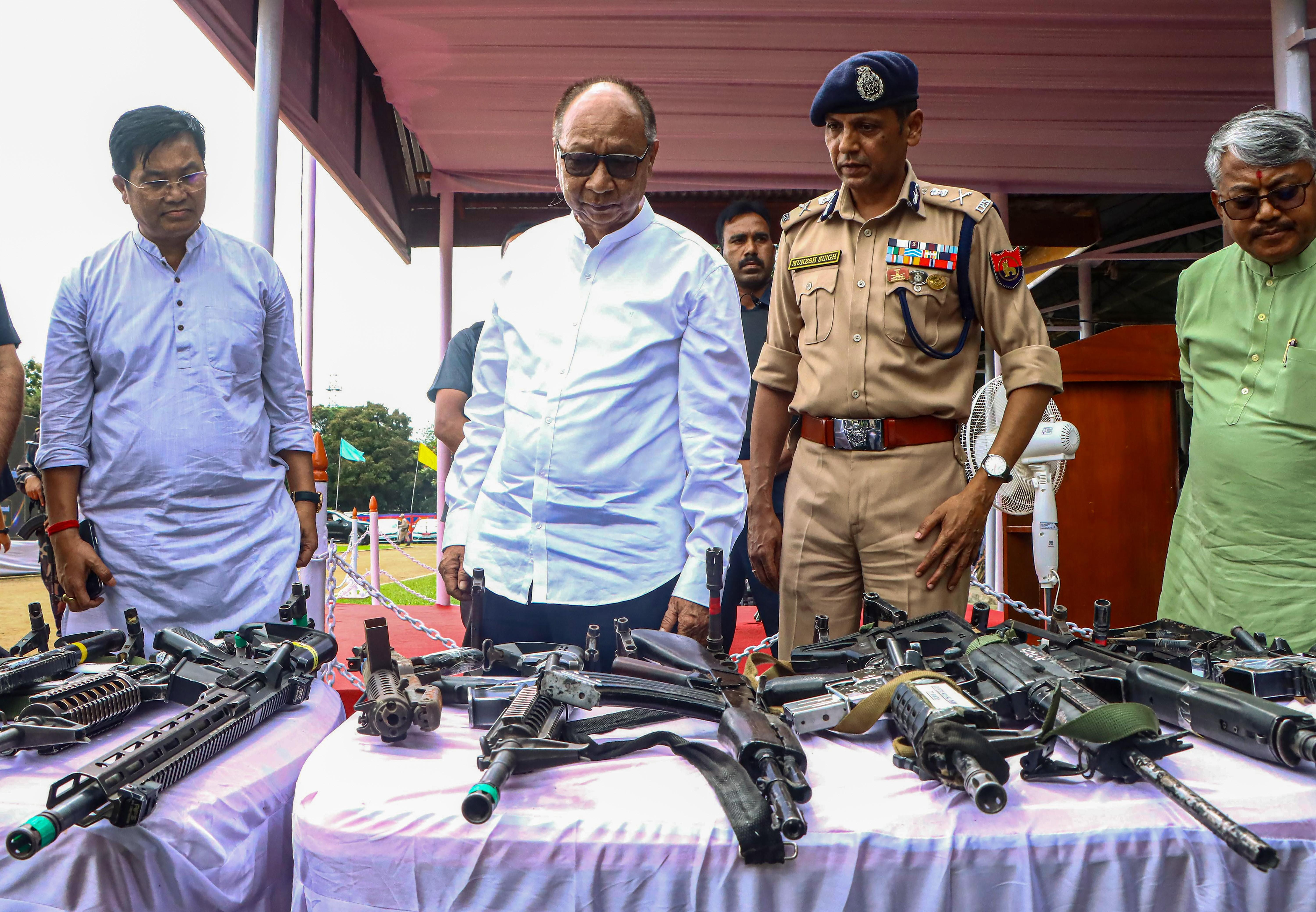 Imphal: Arms and explosives recovered in Manipur displayed