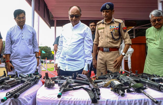 Imphal: Arms and explosives recovered in Manipur displayed