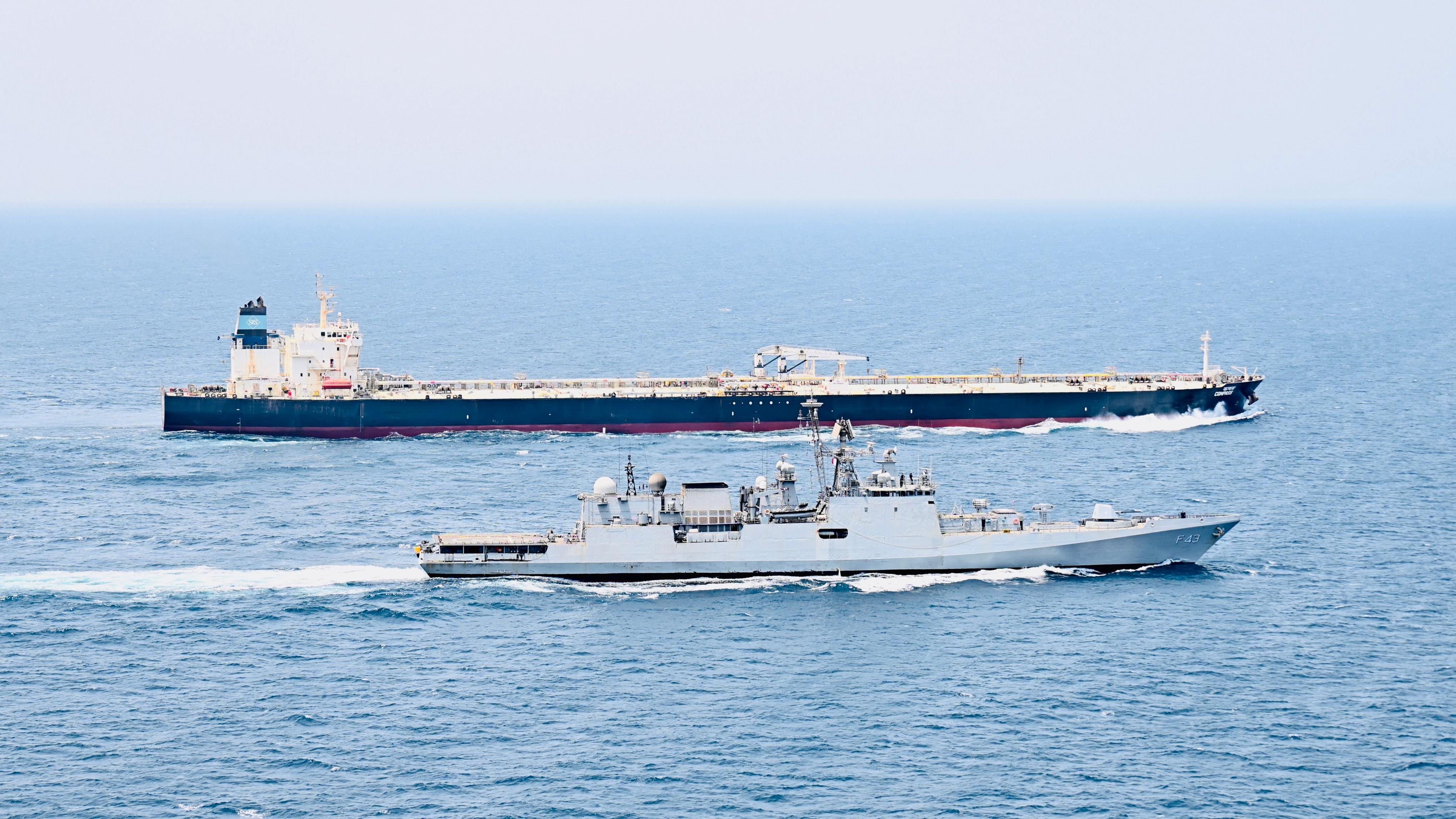 Indian Navy escorts crude tankers through high-risk Bab el-Mandeb Strait
