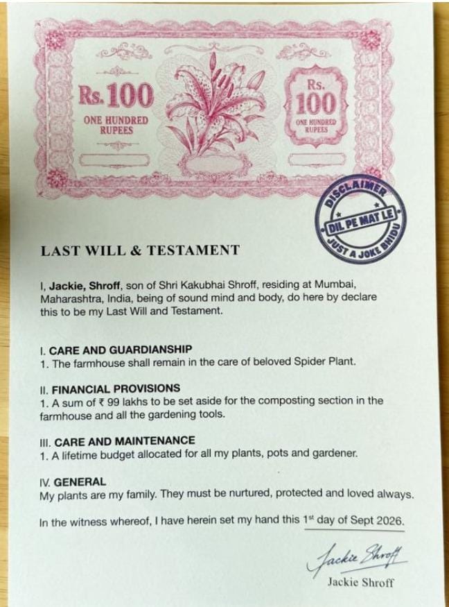 Jackie Shroff shares funny ‘Last Will’ dedicated to his plants
