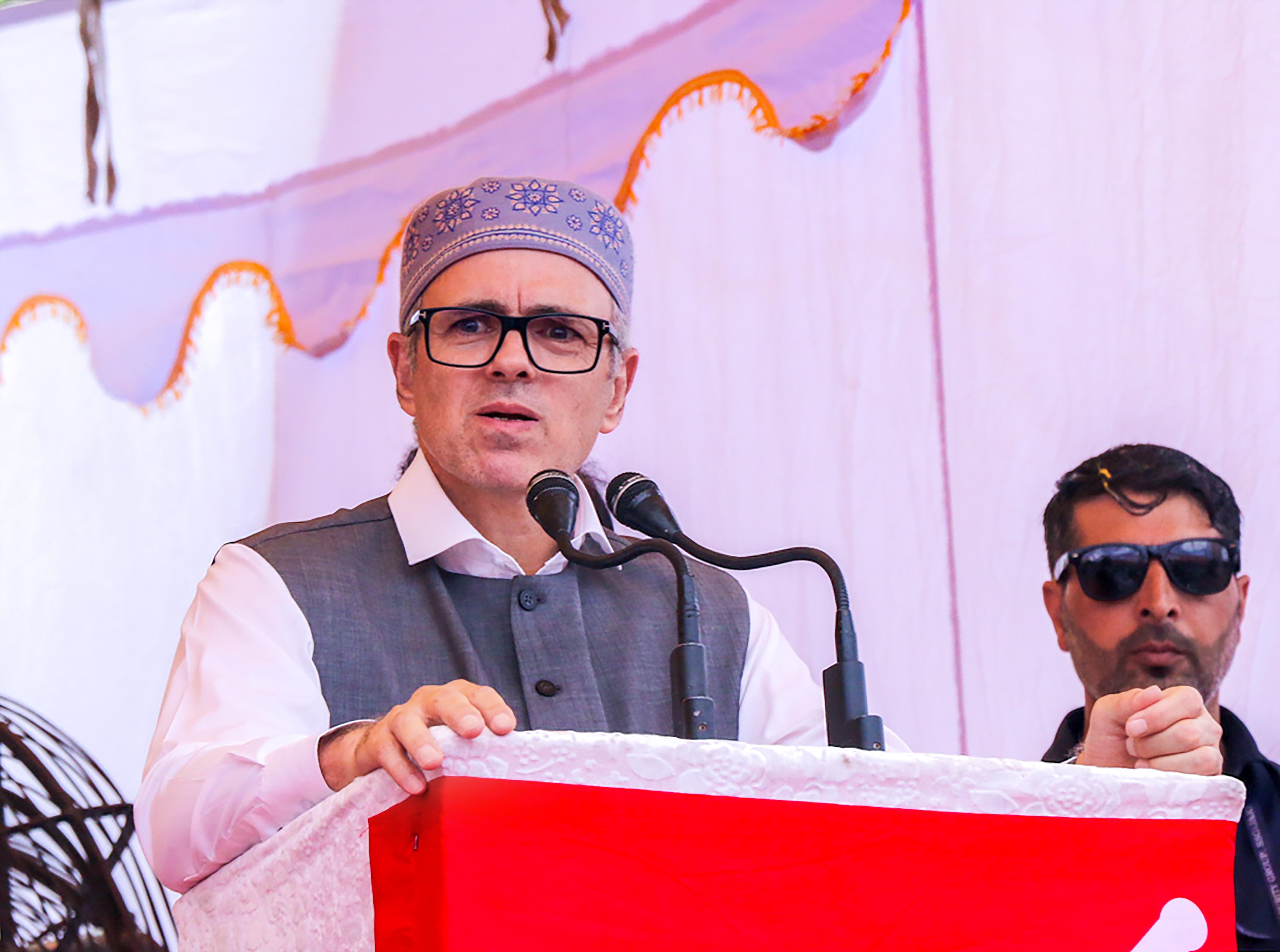 Jammu: Omar Abdullah at Delhi Chalo rally