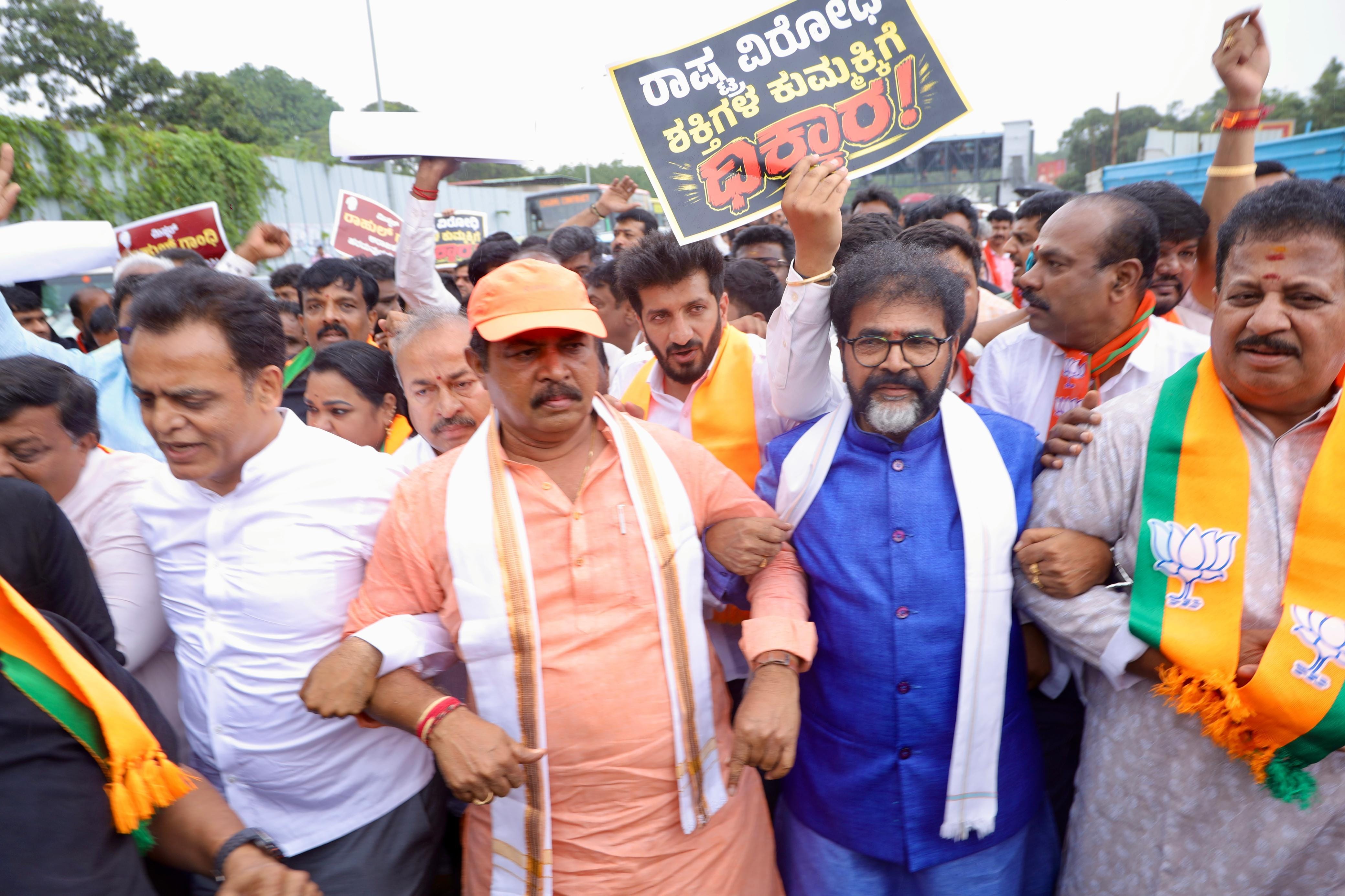 NEET row: K'taka BJP leaders marching towards Cong HQ detained; eggs hurled at BJP MLA