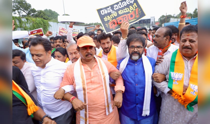 NEET row: K'taka BJP leaders marching towards Cong HQ detained; eggs hurled at BJP MLA
