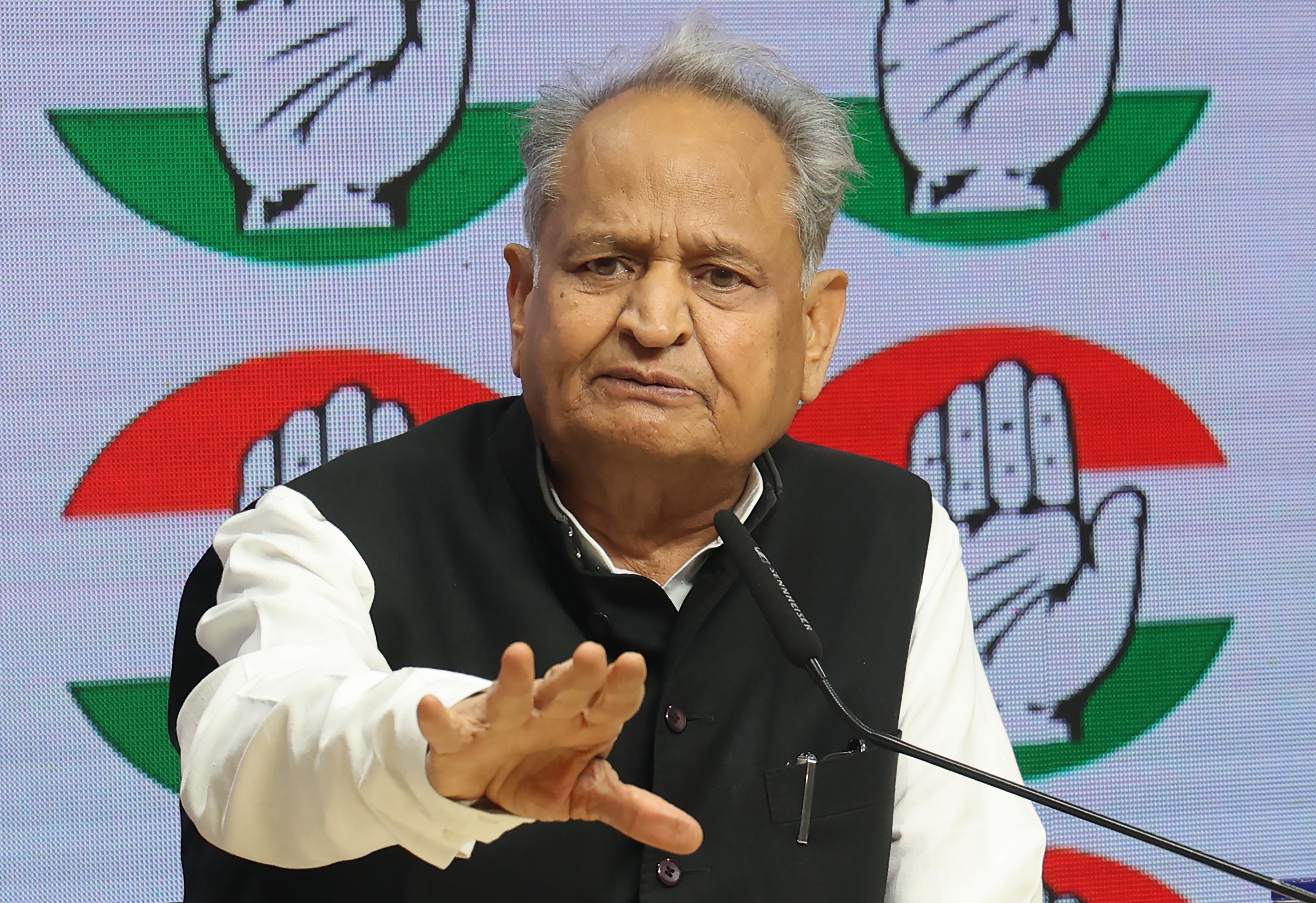 New Delhi: Ashok Gehlot Addresses Press Conference at AICC Headquarters