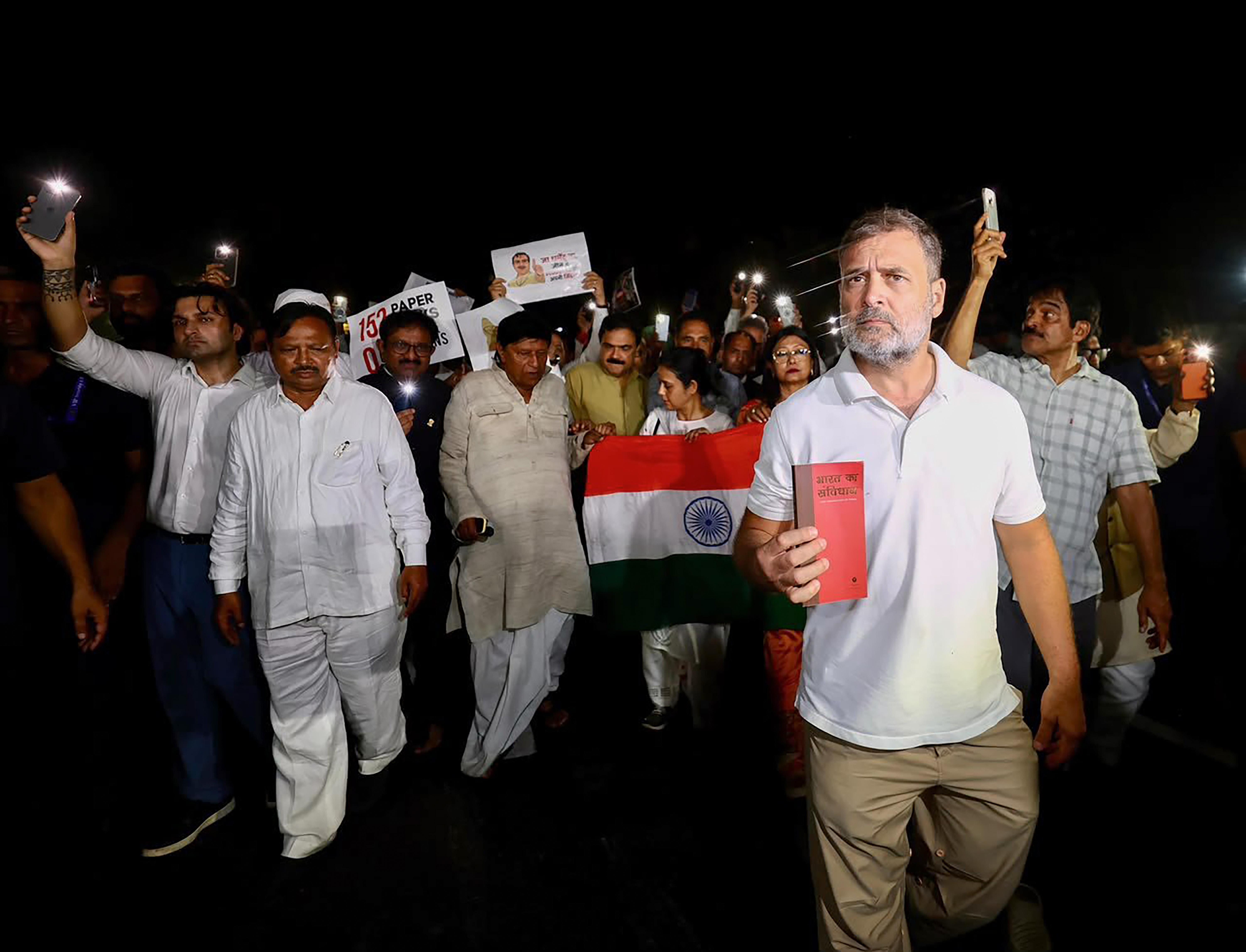 New Delhi: INDIA bloc MPs at Gandhi Smriti