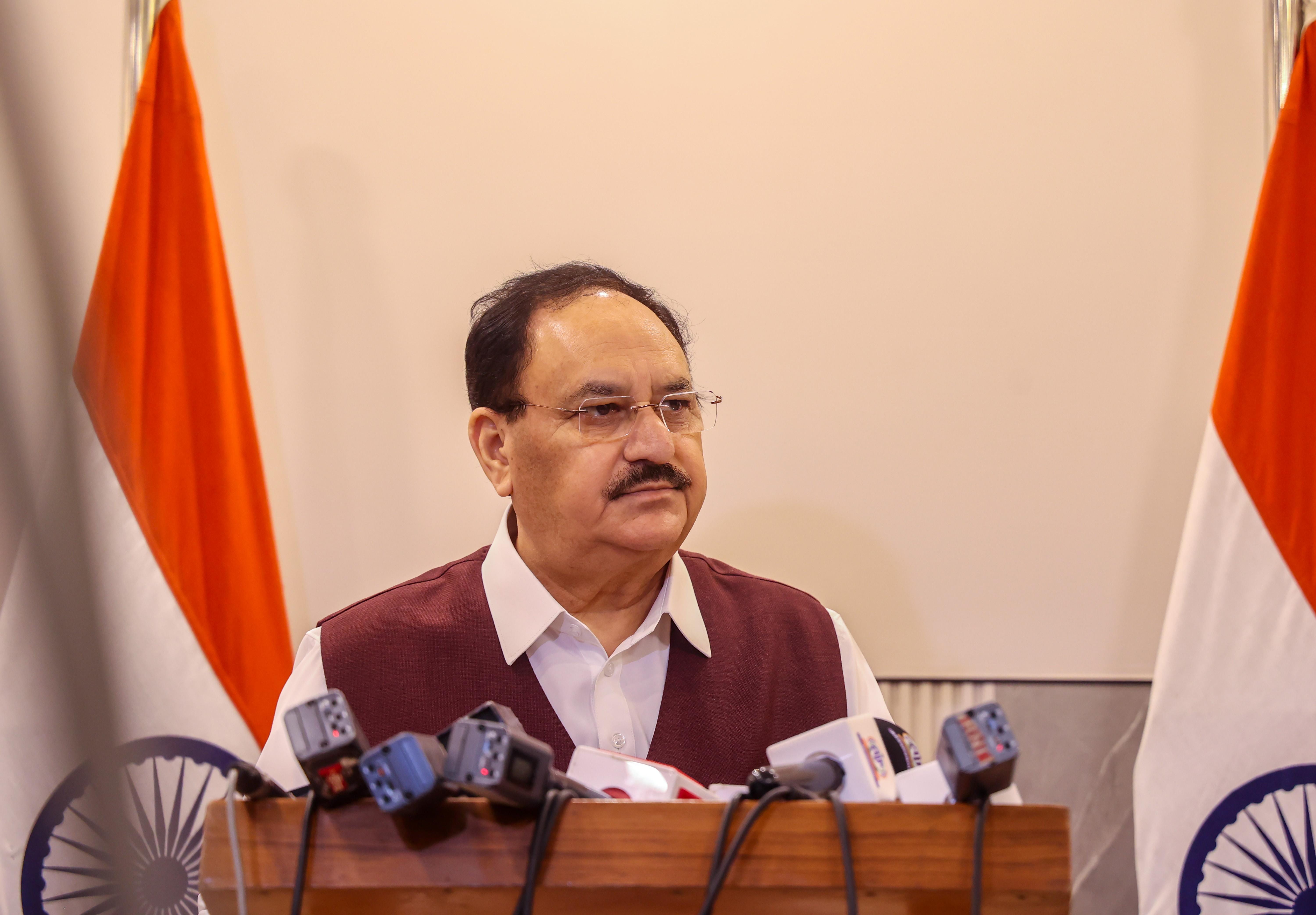 New Delhi: J.P. Nadda addresses press conference