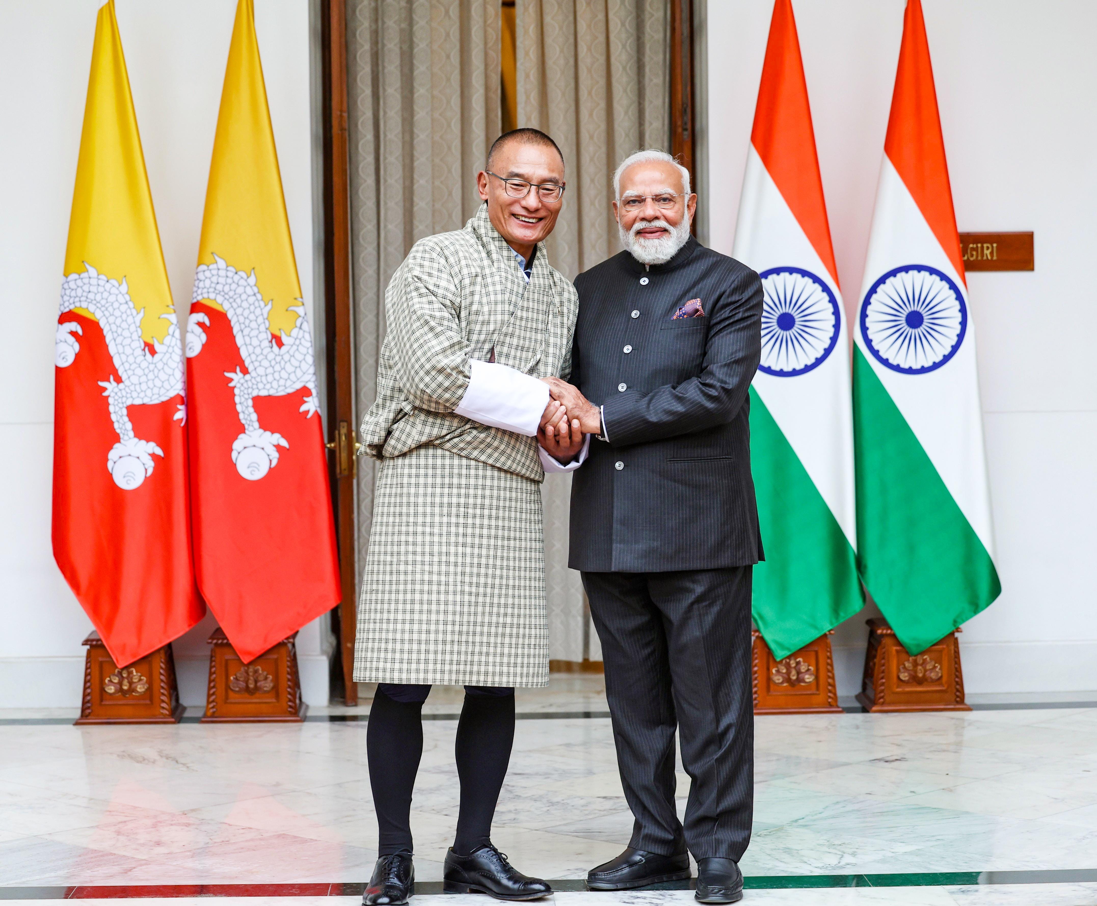 New Delhi: PM Narendra Modi meets Bhutan Prime Minister Tshering Tobgay