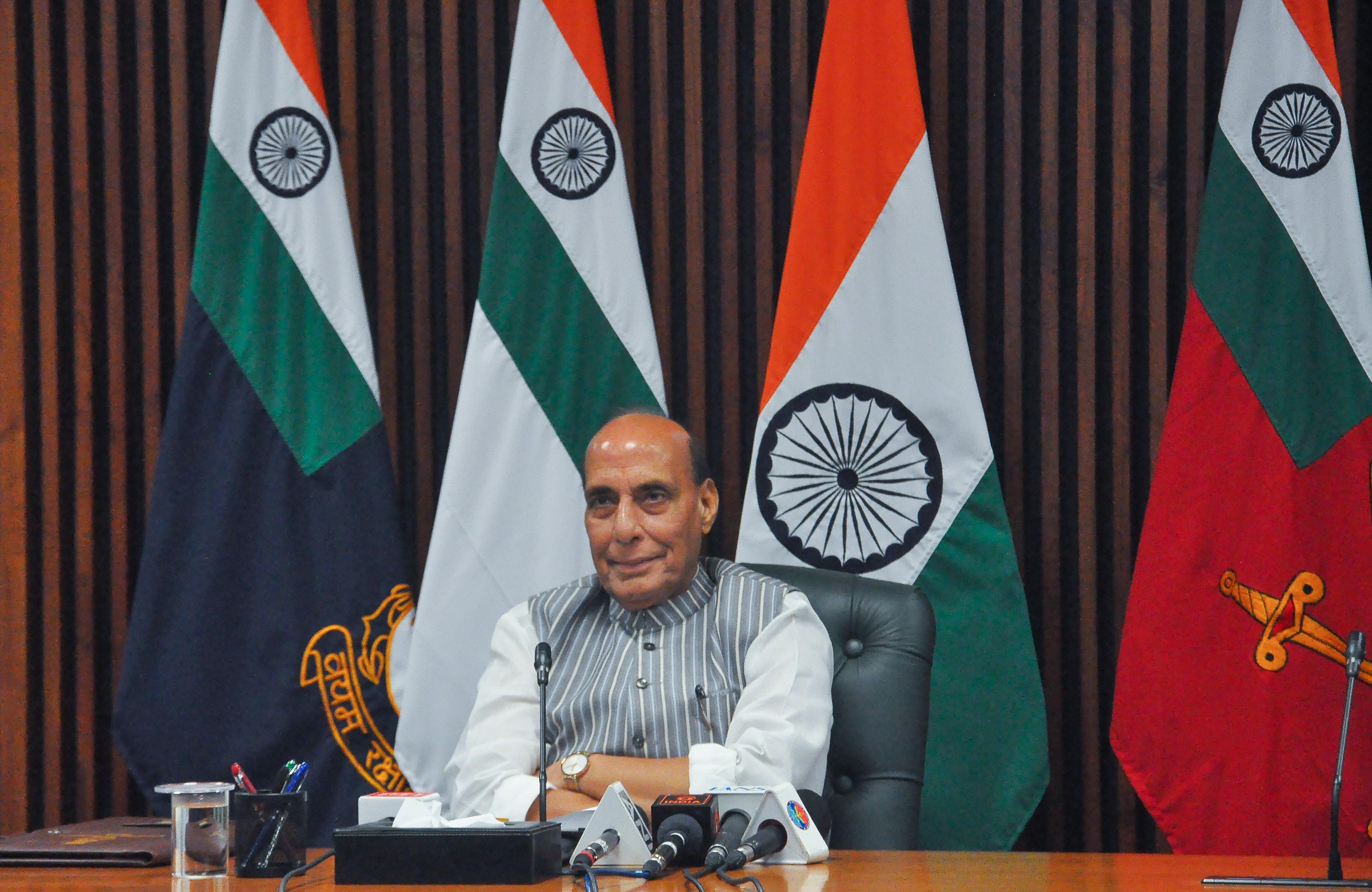 New Delhi: Rajnath Singh interacts with CWG 2026 medallists