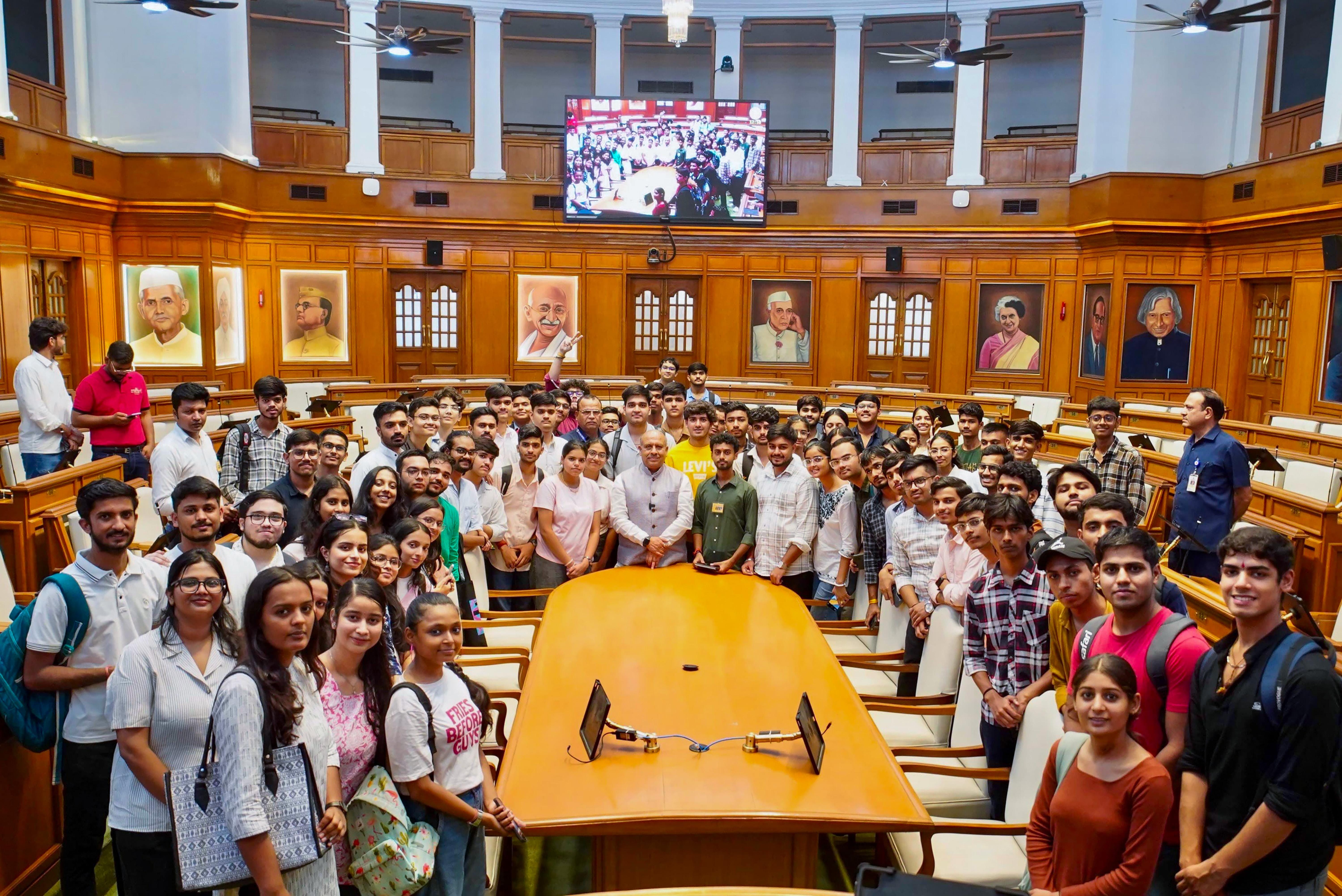 New Delhi: Vijender Gupta Interacts with Delhi University Students
