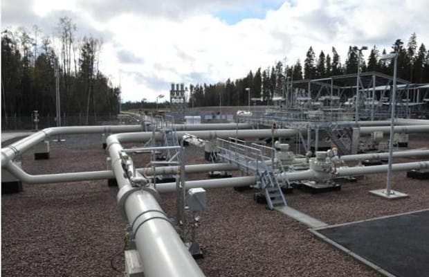 Picture shows Nord Stream pipeline equipments before the opening ceremony of the North Stream second gas link in Portovaya bay, near the town of Vyborg in northwestern Russia.