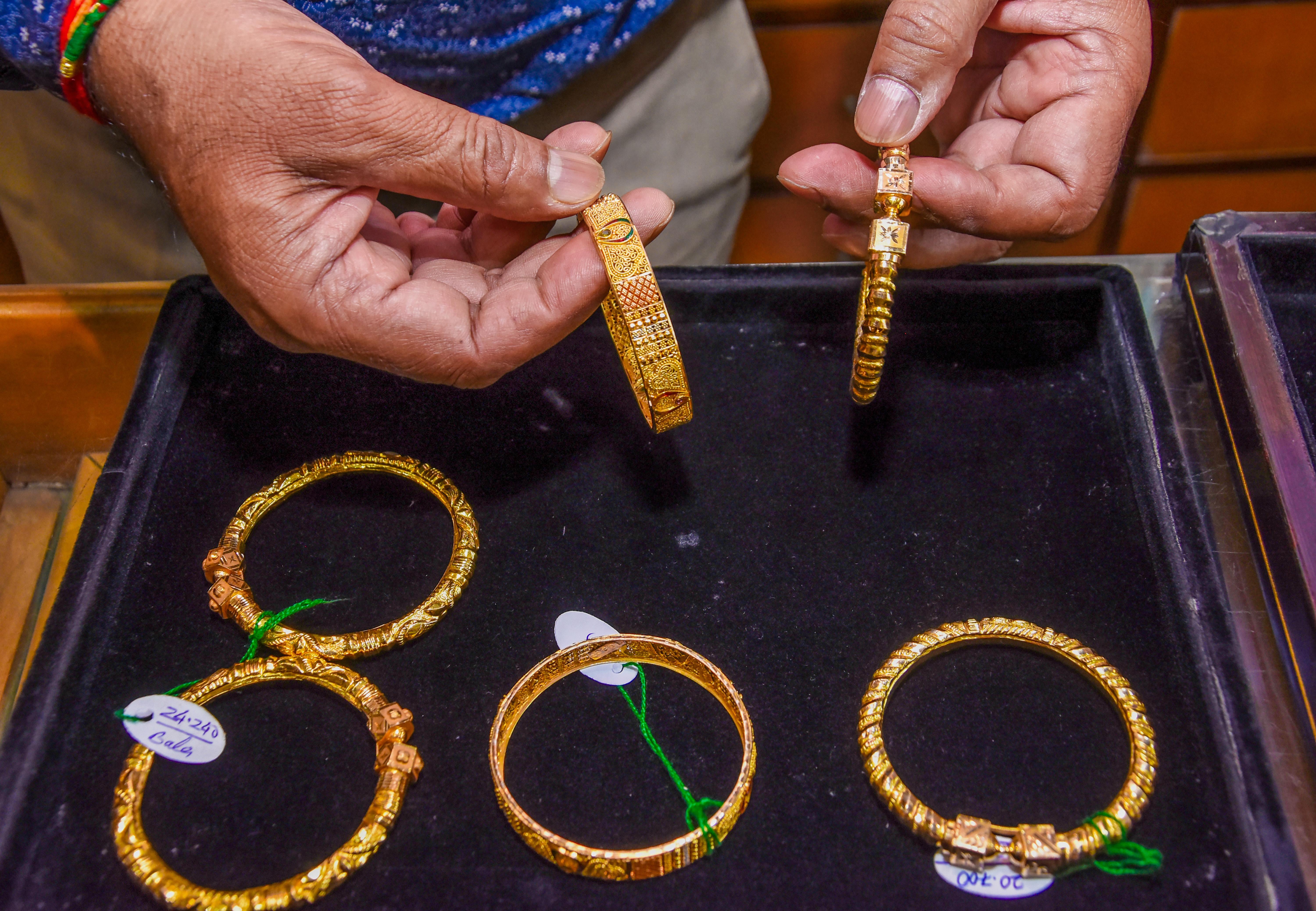 Ranchi: Gold ornaments displayed at jewellery shop