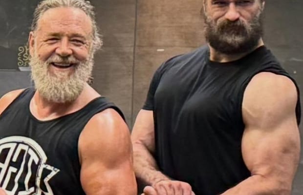 Russell Crowe looks ripped in new gym picture with Drew McIntyre