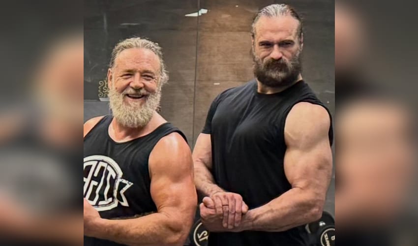 Russell Crowe looks ripped in new gym picture with Drew McIntyre