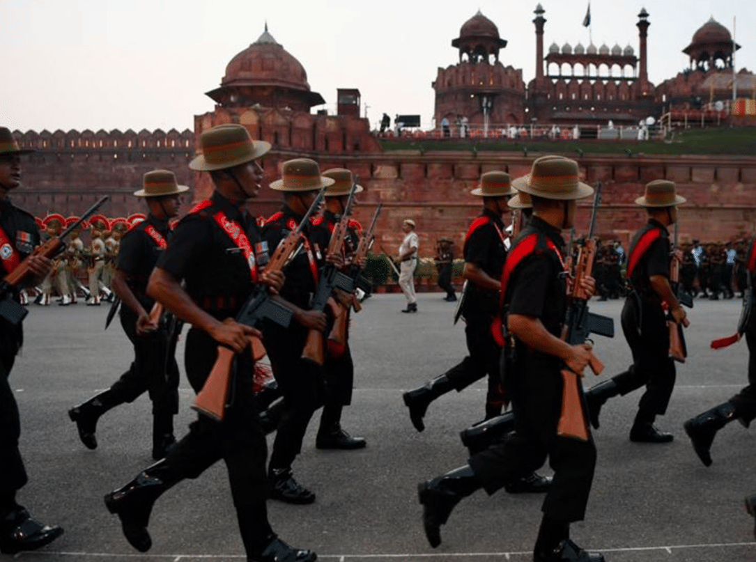 Full-scale rehearsal underway at the Red Fort ahead of India's 80th Independence Day celebrations.