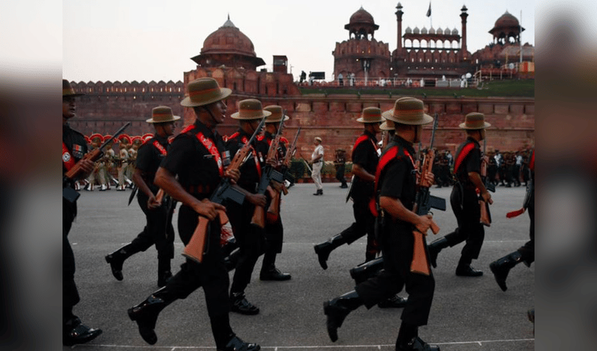 Full-scale rehearsal underway at the Red Fort ahead of India's 80th Independence Day celebrations.