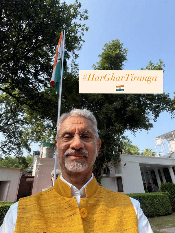 External Affairs Minister S. Jaishankar shared a selfie with the Indian tricolour, saying the national flag lives in every Indian heart.