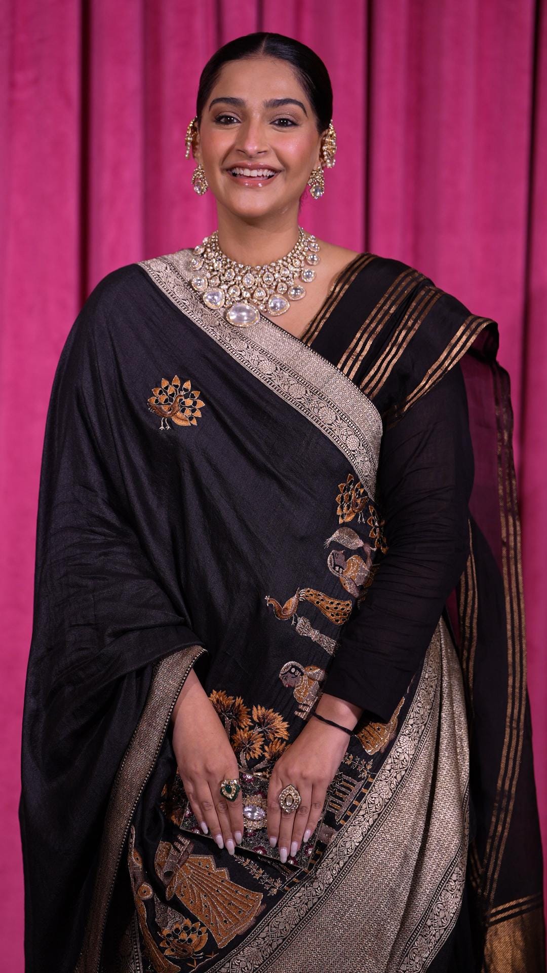 Sonam Kapoor exudes elegance in black saree, statement jewellery at Mumbai event