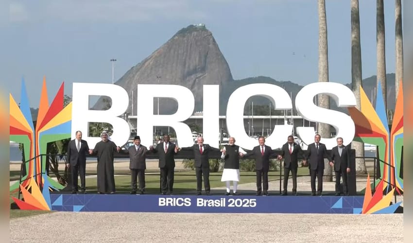 The leaders of BRICS gather before the start of their summit in Rio de Janeiro on Sunday, July 6