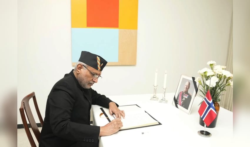 Vice President Radhakrishnan visits Norwegian Embassy, offers condolences on King Harald V's death