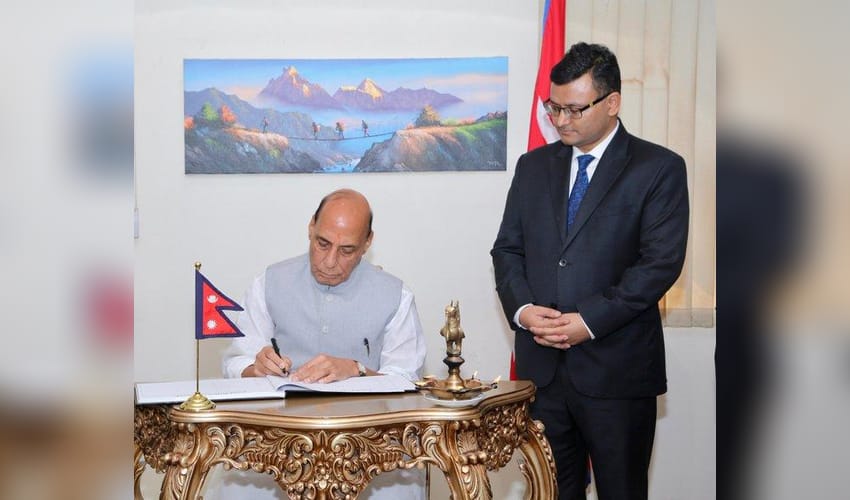 We stand shoulder to shoulder: Rajnath Singh visits Nepal Embassy, offers condolences over devastating floods